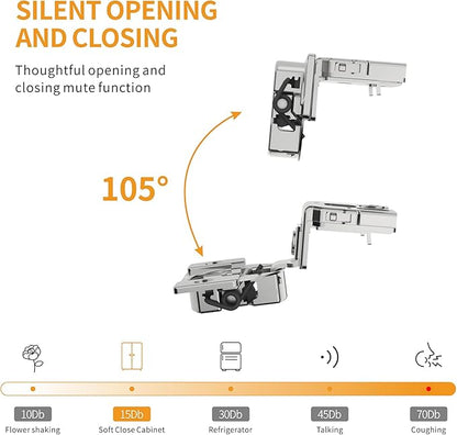 Chibery 20 Pack 1-5/16" Overlay 3D Soft Close Concealed Hinge for Face Frame Door, Smooth Slow Self Closing Hinges, Satin Nickel, Hidden 105° Open Angle Stainless Steel Hinge for Kitchen Cabinet Door