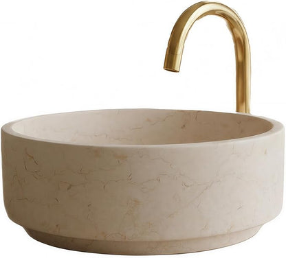 Natural Cream Stone Round Bathroom Vessel Sink,16 inch Beige Marble Bathroom Sink, Vanity Bowl Basin