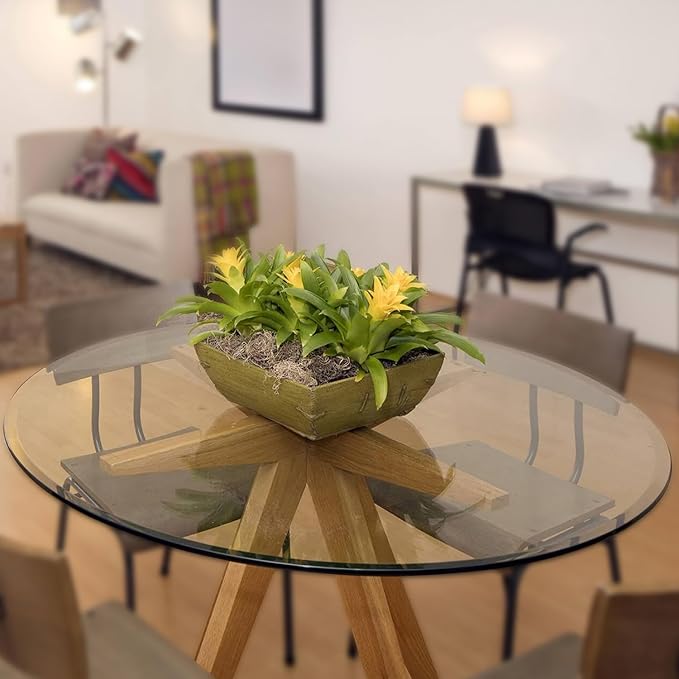 24" Clear Round Glass Table Top, Thick Tempered Glass with Smooth Polished Edge – Ideal for Kitchen, Living Room, Office or Patio Table Replacement