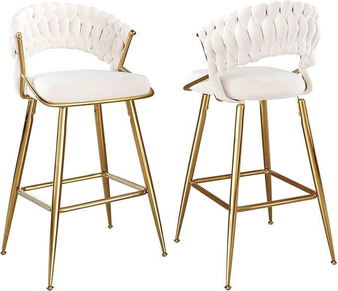 25.2" Velvet Counter Stool with Gold Accents, Ergonomic Plush Seat for Kitchen Island Bar