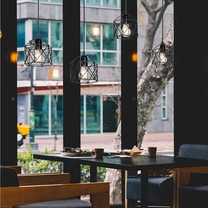 Industrial Plug-in Pendant Light, Black Farmhouse Hanging Ceiling Light, Vintage Metal Cage Wall Mount Lamp, 1-Light Fixture for Kitchen Island, Dining Room, E26 Base (Bulb Not Included)