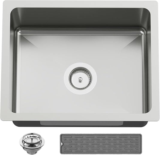20x16 In Kitchen And Bar Sink- Stainless Steel Undermount Kitchen Sink Modern Single Bowl Drop In Bar Sink With Silicon Mat,Drain Strainer Set Compatibility With Various Kitchen & Bar Style