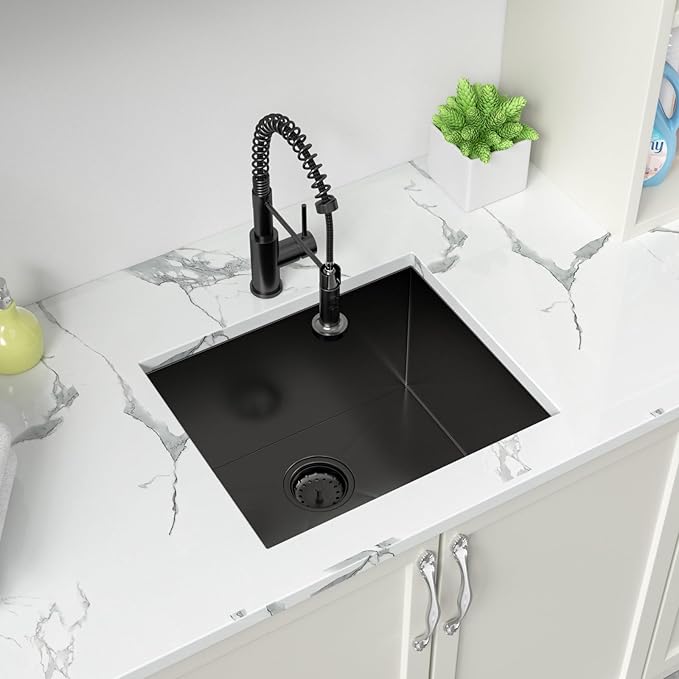 Sarlai Black Undermount Laundry Sink 21 Inch - 12 Inch Deep Undermount Laundry Utility Gunmetal Black Sink Single Bowl Kitchen Sinks 16 Gauge Stainless Steel Laundry Tub Sinks Basin 21"x18"x12"