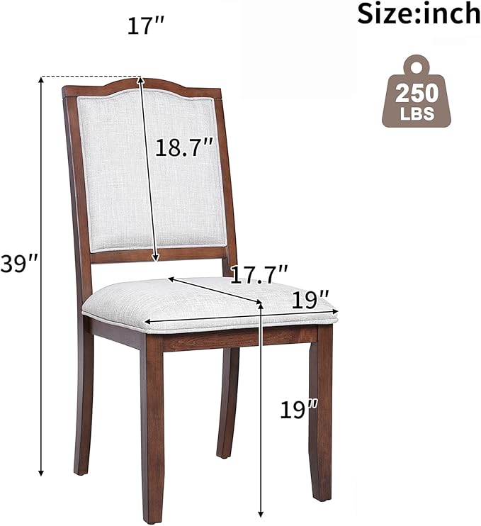 Ball & Cast Farmhouse Dining-Chairs Set of 4, High Back Wood Frame Dining Room Chair with Padded Seat, Modern Upholstered Kitchen Island Seating, 4 Pack Mid-Century Chairs, Cherry&Beige