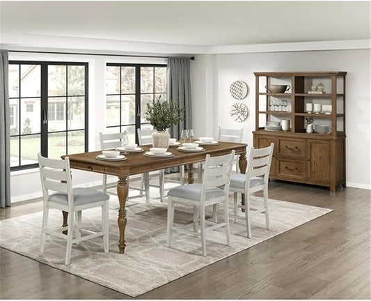 Pemberly Row Counter Height Chairs - Set of 2, Gray Upholstered Textured Seats, Weathered White Solid Wood Frame, Rustic Style for Kitchen Islands or Bar Areas, 250lb Capacity, 19x17.5x25 in