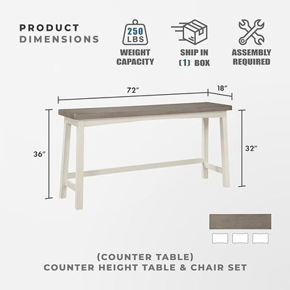 Lexicon Bar Table Set for 3, Small Kitchen Table Set Kitchen Island Table with 3 Saddle Bar Stools, 4 Piece Dining Table Set for Breakfast Nook, Living Room, Apartment, Counter Height, White/Coffee