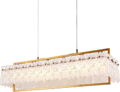 Dining Room Light Fixture 32'' Modern 6-Light Gold Chandelier for Dining Room with E12 Base Compatible with 3000K~6000K (No Bulbs) Linear Farmhouse Lighting for Kitchen Island and Living Room