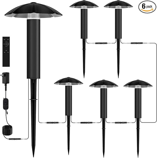 6-Pack Low Voltage Pathway Lights Kit: 24V Plug-in Landscape Lighting kit with Remote/Dusk to Dawn, 3W 3000K, IP65 - All-in-One Set, Easy DIY Install