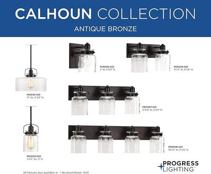 Progress Lighting P300046-020 Calhoun Collection Clear Glass Farmhouse Bath Vanity Light, 2-Light, Antique Bronze