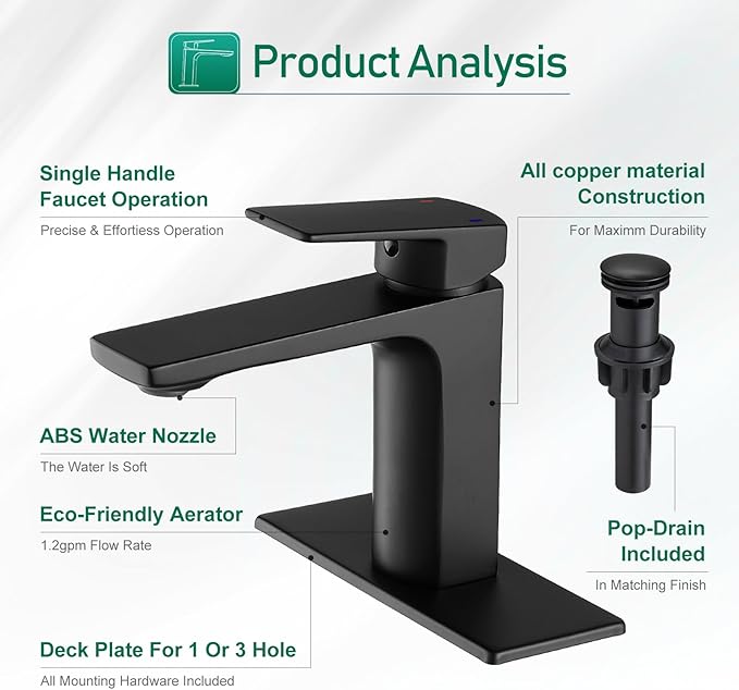 VOTON Black Bathroom Faucet Single Handle Bathroom Faucets for Sink 1 Hole Rv Lavatory Vanity Faucet with Pop-up Drain and Water Supply Lines