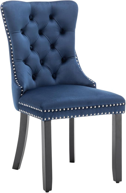 Eifizek Velvet Dining Chairs Set of 6, Tufted Dining Room Chairs with Nailhead Ring Pull Trim, Upholstered Dining Chairs with Solid Wood Legs for Kitchen Dining Room, Sillas De Comedor (Blue)