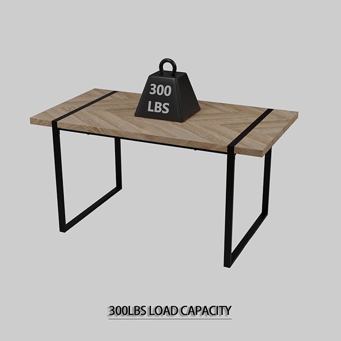 JOSHEN 47" Sturdy MDF Dining Table, Island Table with Metal Legs, Rustic Dining Tables with Non-Slip Pads for Kitchen, Wood