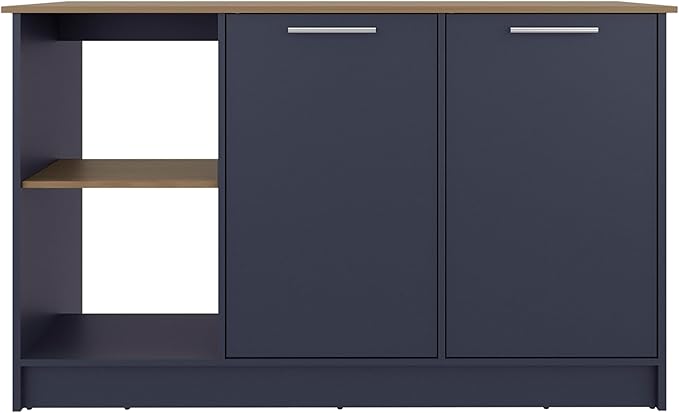 GOWE Kitchen Island 35.7" H, 2 Doors, 6 Shelves, Alby Blue/Natural Oak - Kitchen