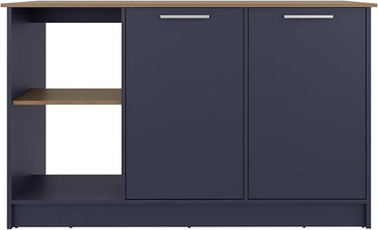 GOWE Kitchen Island 35.7" H, 2 Doors, 6 Shelves, Alby Blue/Natural Oak - Kitchen