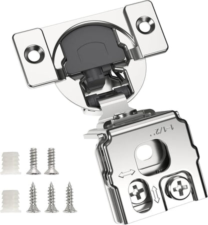 Chibery 2 Pack 1-1/2" Overlay 3D Soft Close Concealed Hinge for Face Frame Door, Smooth Slow Self Closing Hinges, Satin Nickel, Hidden 105° Open Angle Stainless Steel Hinge for Kitchen Cabinet Door