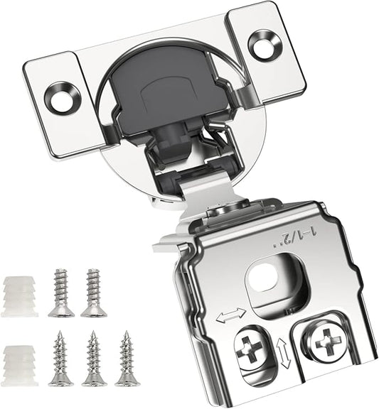 Chibery 2 Pack 1-1/2" Overlay 3D Soft Close Concealed Hinge for Face Frame Door, Smooth Slow Self Closing Hinges, Satin Nickel, Hidden 105° Open Angle Stainless Steel Hinge for Kitchen Cabinet Door