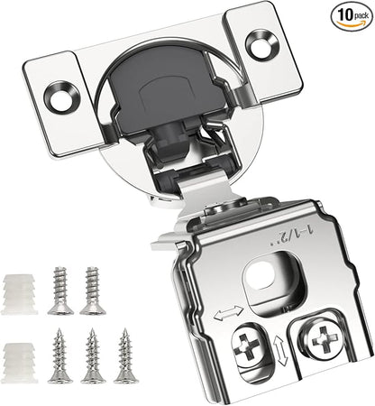 Chibery 10 Pack 1-1/2" Overlay 3D Soft Close Concealed Hinge for Face Frame Door, Smooth Slow Self Closing Hinges, Satin Nickel, Hidden 105° Open Angle Stainless Steel Hinge for Kitchen Cabinet Door