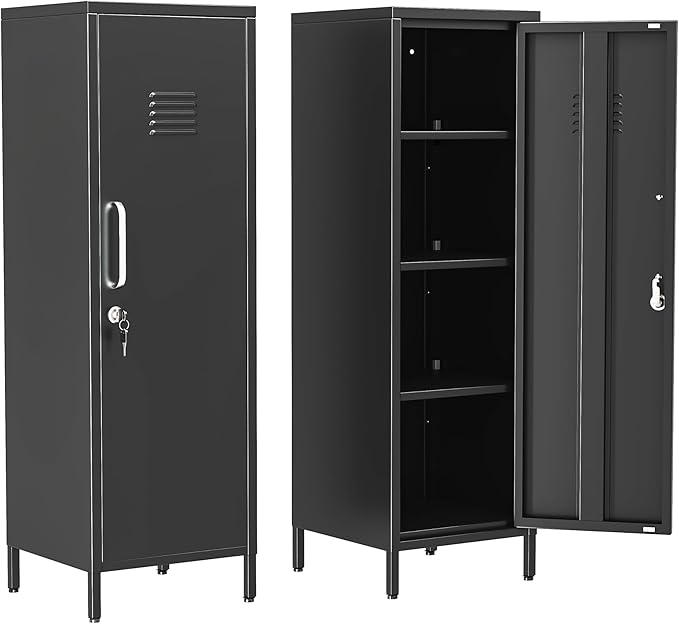 Ckzbx Tall Narrow Storage Cabinet 51.18" H Bathroom Cabinet Metal Pantry Cabinets, 3 Adjustable Shelves for Kitchen, Home Office, Living Room, Dinning Room (Black)