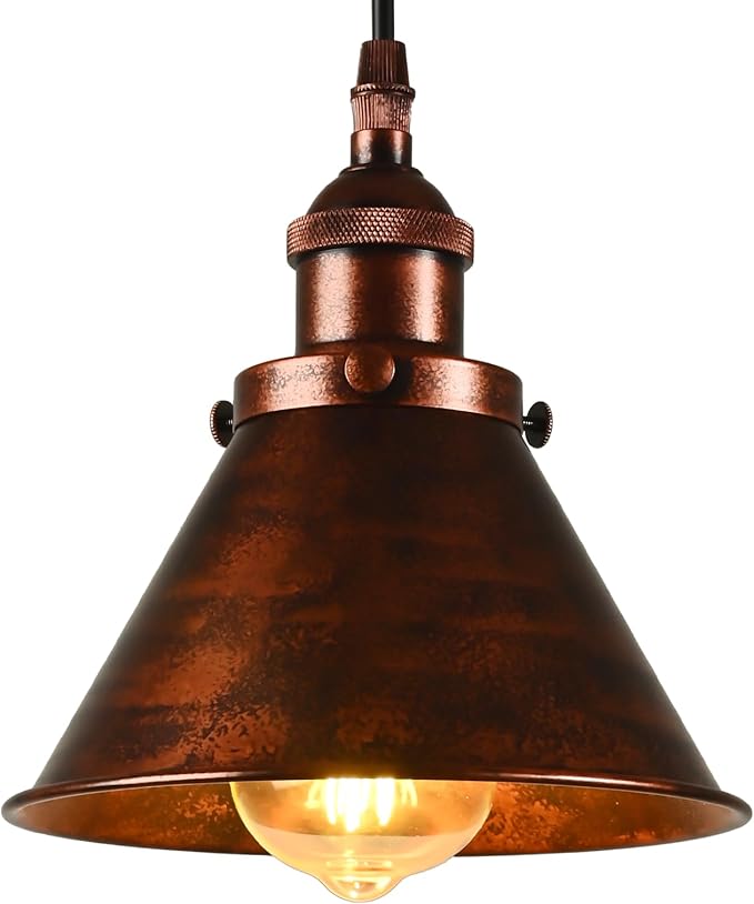 TAKEGO Farmhouse Pendant Light, Rustic Copper Pendant Light Kitchen Island, Vintage Pendant Light Fixtures, Hanging Ceiling Lamp for Kitchen Island, Hallway, Dining Room