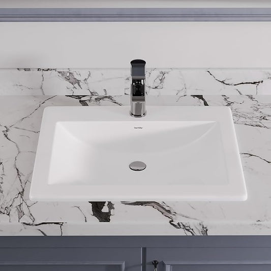 DeerValley Compact Rectangle Drop-In Sink 21x18 Inch, White Ceramic Bathroom Basin with Overflow Guard