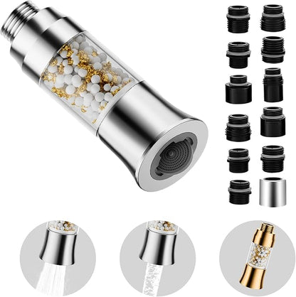 Metal Kitchen Faucet Head Replacement with Filter - Pull Down Spray Head Water Filter for Sink - 2 Modes Sink Sprayer Replacement with 12 Nozzle Adapters - Anti-clogging Design