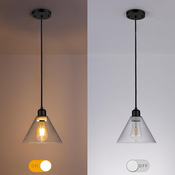 Modern Pendant Lights, 8.35" Smoked Grey Glass Hanging Lamp with Matte Black Finish, Adjustable 48" Cord Pendant Light Fixtures for Kitchen Island Sink Bar Dining Room Farmhouse, E26 Base