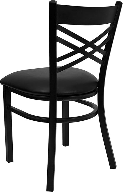 Flash Furniture 4 Pack HERCULES Series Black ''X'' Back Metal Restaurant Chair - Black Vinyl Seat
