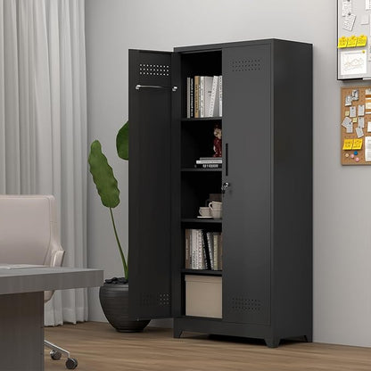 Metal Locking Cabinet, 72.8" Tall Storage Cabinet for Broom, Garage Storage Cabinet with Doors and Shelves, Heavy Duty Tool Cabinet for Home Office, School, Basement,Gym