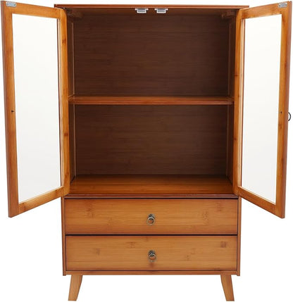 Gdrasuya10 Bamboo Kitchen Pantry Buffet Storage Sideboard, Pantry Sideboard Cabinet with 2 Drawers Kitchen Cupboard Buffet Server Freestanding Coffee Bar Storage Cabinet for Home