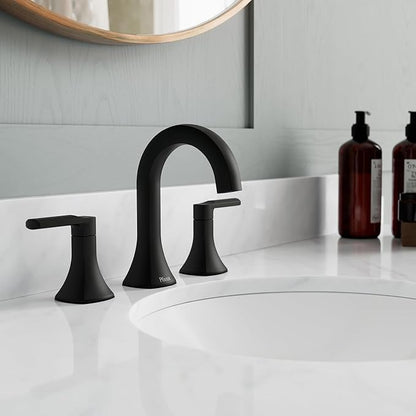 Pfister Vaneri Widespread Bathroom Sink Faucet 8 in 3 Hole 2 Handle Matte Black Finish NSF Certified Water Efficient Push & Seal Drain TiteSeal Technology LF049VRIBB