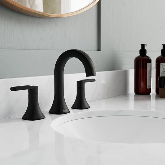 Pfister Vaneri Widespread Bathroom Sink Faucet 8 in 3 Hole 2 Handle Matte Black Finish NSF Certified Water Efficient Push & Seal Drain TiteSeal Technology LF049VRIBB