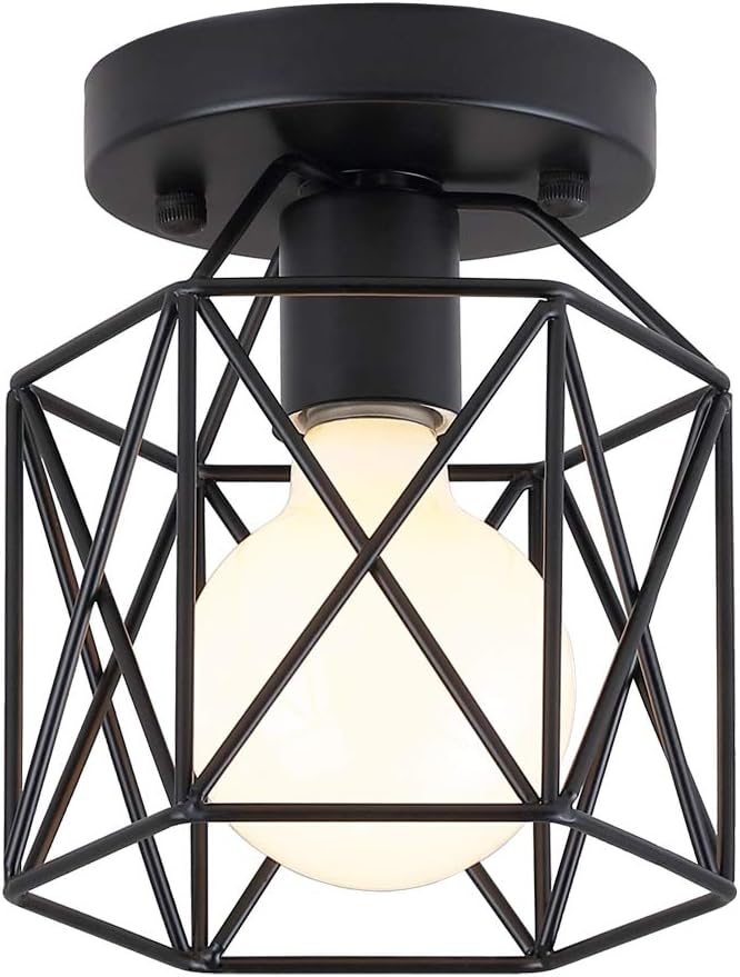 KOONTING Retro Vintage Industrial Flush Mount Ceiling Light, Mini Painting Metal Pendant Light Ceiling Light Fixture for Hallway Stairway Bedroom Kitchen, Black.