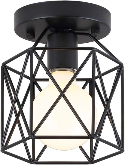KOONTING Retro Vintage Industrial Flush Mount Ceiling Light, Mini Painting Metal Pendant Light Ceiling Light Fixture for Hallway Stairway Bedroom Kitchen, Black.