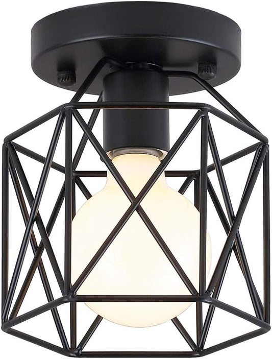 KOONTING Retro Vintage Industrial Flush Mount Ceiling Light, Mini Painting Metal Pendant Light Ceiling Light Fixture for Hallway Stairway Bedroom Kitchen, Black.
