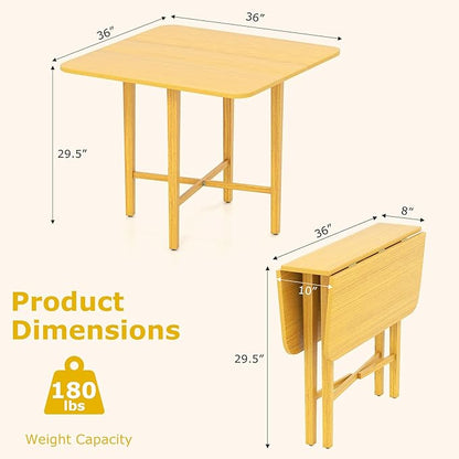Giantex 36" Folding Dining Table for 2-4, Extendable Drop Leaf Kitchen Table with Solid Rubber Wood Frame, Space-Saving Dinner Table for Small Space, Living Dining Room, Dinette, Natural