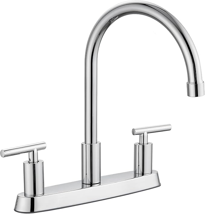 Kitchen Faucets, High Arc 360°Rotating Spout Kitchen Sink Faucet 2 Handle 8 Inch Centerset RV Kitchen Faucet with Supply Lines, 3 Hole Kitchen Faucet Without Side Sprayer, Polish Chrome