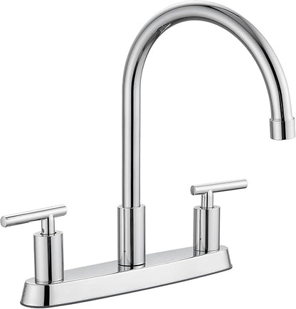 Kitchen Faucets, High Arc 360°Rotating Spout Kitchen Sink Faucet 2 Handle 8 Inch Centerset RV Kitchen Faucet with Supply Lines, 3 Hole Kitchen Faucet Without Side Sprayer, Polish Chrome