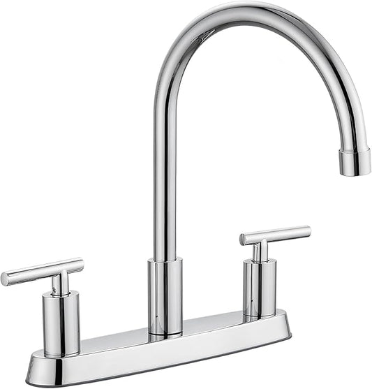 Kitchen Faucets, High Arc 360°Rotating Spout Kitchen Sink Faucet 2 Handle 8 Inch Centerset RV Kitchen Faucet with Supply Lines, 3 Hole Kitchen Faucet Without Side Sprayer, Polish Chrome