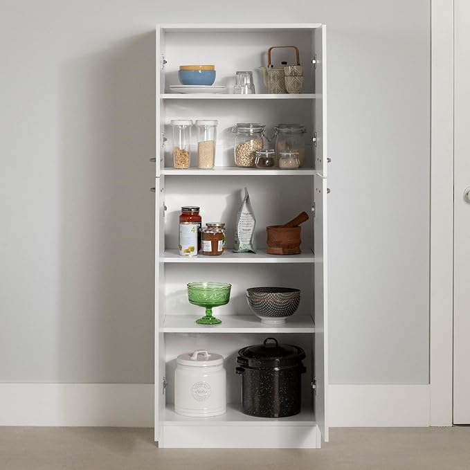 South Shore 7150971 4-Door Storage Pantry with Adjustable Shelves, Pure White