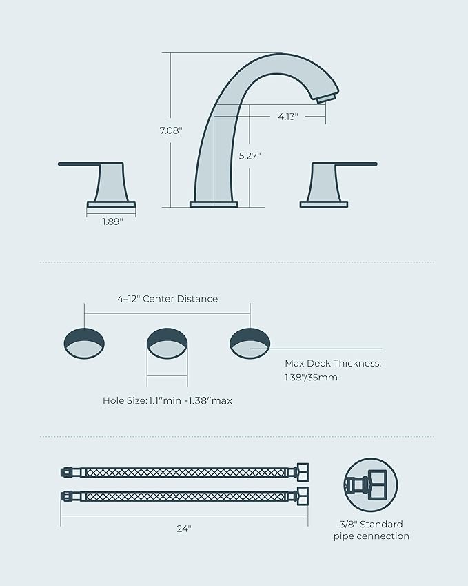 FORIOUS Bathroom Sink Faucet 3 Hole, Matte Black Bathroom Faucets for Vanity with Pop-up Drain and Supply Lines, Lead-Free 8 Inch Widespread Faucet for 3 Hole Sink
