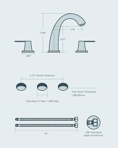 FORIOUS Bathroom Faucets 3 Hole, Brushed Gold Bathroom Sink Faucet for Vanity with Pop-up Drain and Supply Lines, Lead-Free 8 Inch Widespread Faucet for 3 Hole Sink