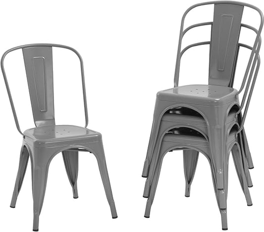 BestOffice 18 Inch Metal Chairs Set of 4 Metal Stackable Chairs Metal Patio Chairs Seat Height Café Restaurant Chairs Metal Dining Chairs Indoor Outdoor with Waterproof Metal Tolix Side Bar Chairs