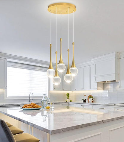 Crystal Chandelier for Dining Room Glam 5 Light Cluster Crystal Pendant Light Dimmable LED Chandeliers for Kitchen Island Living Room Gold