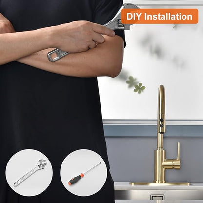 RULIA Kitchen Faucet, Kitchen Sink Faucet, Sink Faucet, Pull-Down Kitchen Faucets, Bar Kitchen Faucet, Brushed Brass, Metal Spray Head, RB1068