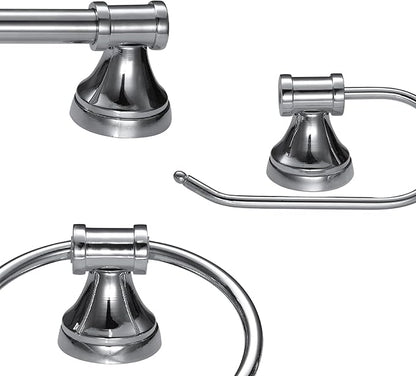 Globe Electric 51234 5-Piece All-in-One Bathroom Set, Chrome, 23" 3-Light Vanity Wall Light with Clear Glass Shades, Towel Bar and Ring, Robe Hook, Toilet Paper Holder, Beauty Room Accessories