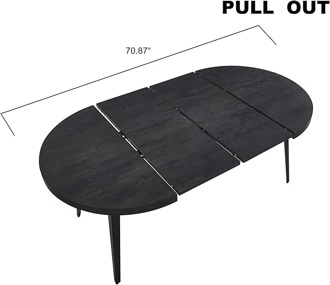 Extendable Dining Room Table, 70.87”-39.37”Large Oval Kitchen Table Set for 4 to 6 People，Wood Tabletop Foldable Tables for Conference Room (1 Table Only Black)