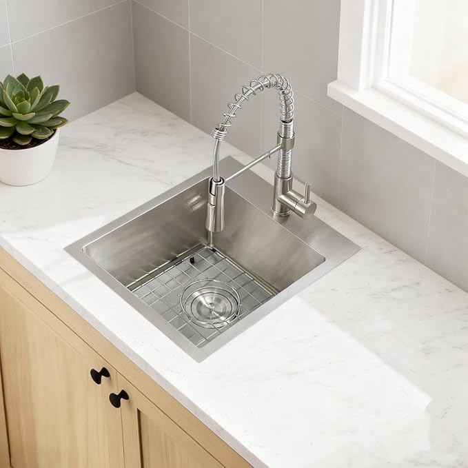 SHACO 13x15 Inch Drop In RV Bar Sink, Topmount 16 Gauge Stainless Steel Single Bowl Small Kitchen Outdoor Sink with Strainer Drain