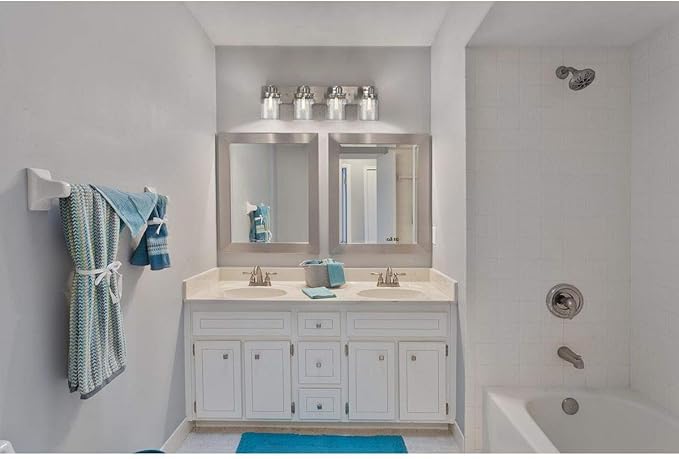 Progress Lighting P300048-009 Calhoun Collection Clear Glass Farmhouse Bath Vanity Light, 4-Light, Brushed Nickel