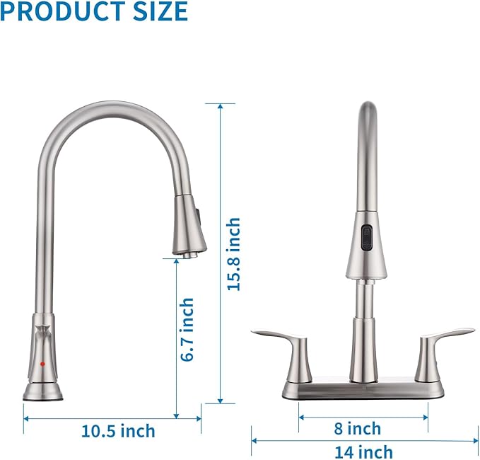 HOMELODY 2 Handles Kitchen Faucet with Pull Down Sprayer for 3 Hole Sink, 8 inch 360° Rotating Spout Centerset Kitchen Sink Faucet with Water Lines Brushed Nickel