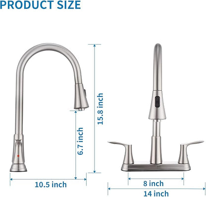 HOMELODY 2 Handles Kitchen Faucet with Pull Down Sprayer for 3 Hole Sink, 8 inch 360° Rotating Spout Centerset Kitchen Sink Faucet with Water Lines Brushed Nickel